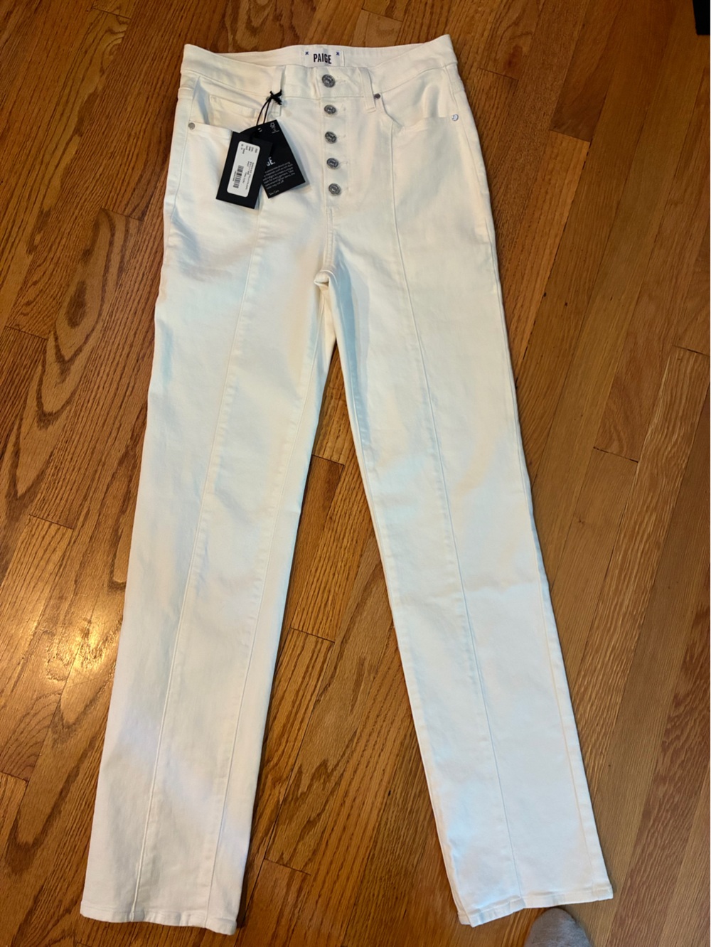 PAIGE Stella Ecru Straight-Leg Jeans with Button Fly